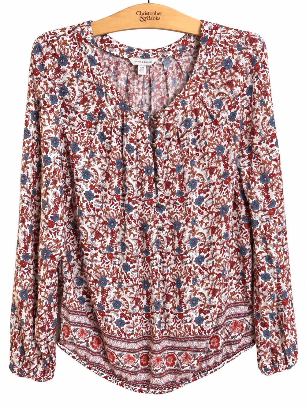 Lucky Brand boho peasant folk floral Cottagecore western blouse